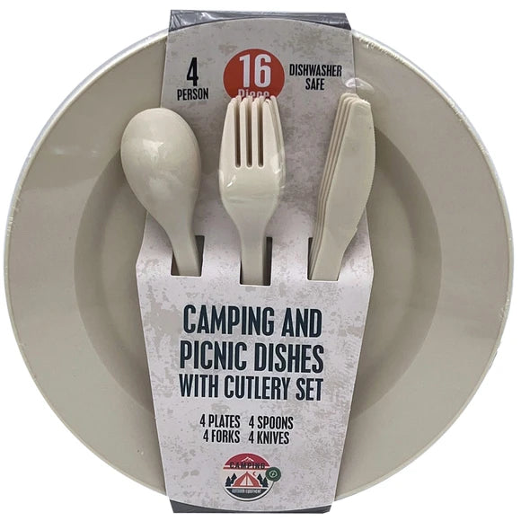 16 Piece Camping and Picnic Dishes with Cutlery Set