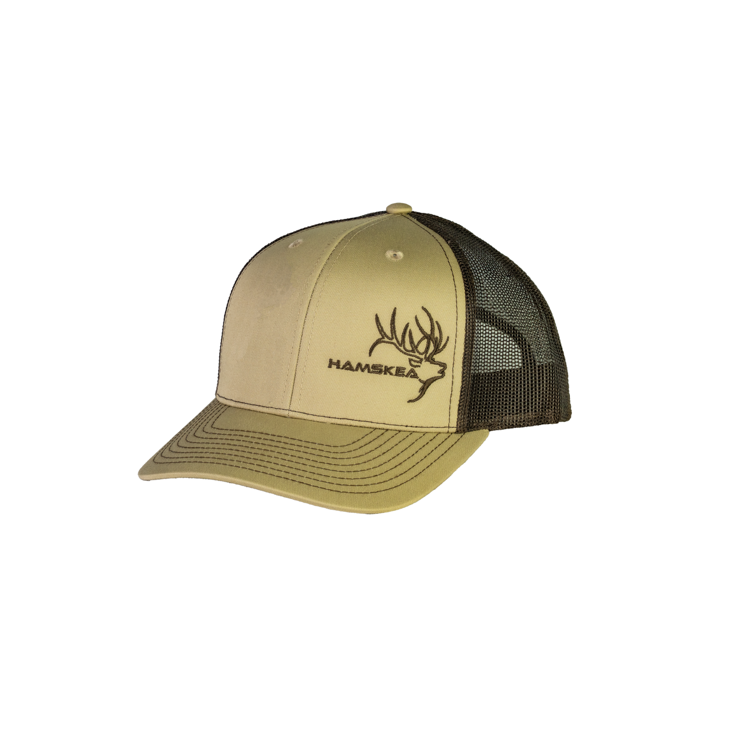 Hamskea Khaki and Brown Trucker Hat with Elk