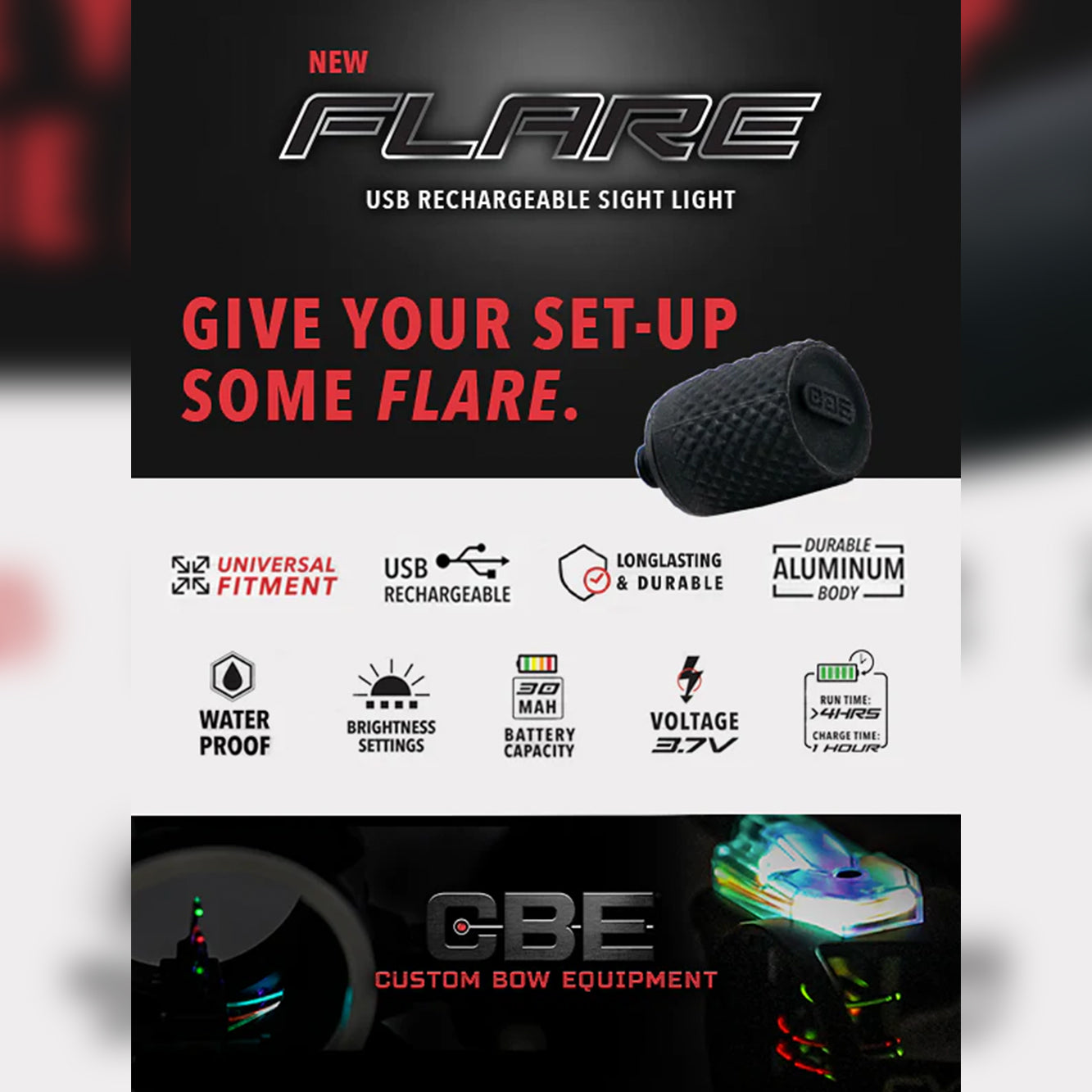 Custom Bow Equipment Flare Rechargeable Sight Light